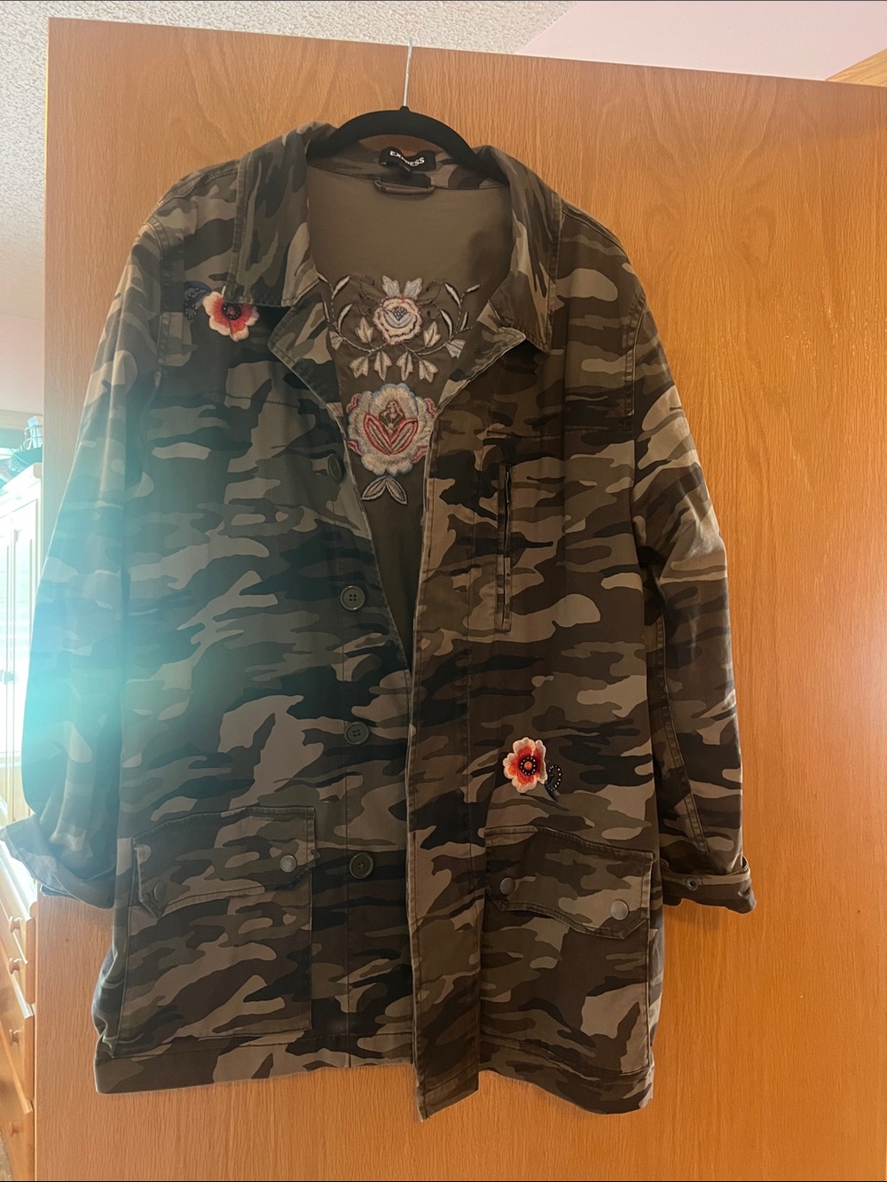 Camouflage Embroidered Military Jacket - Olive Camo